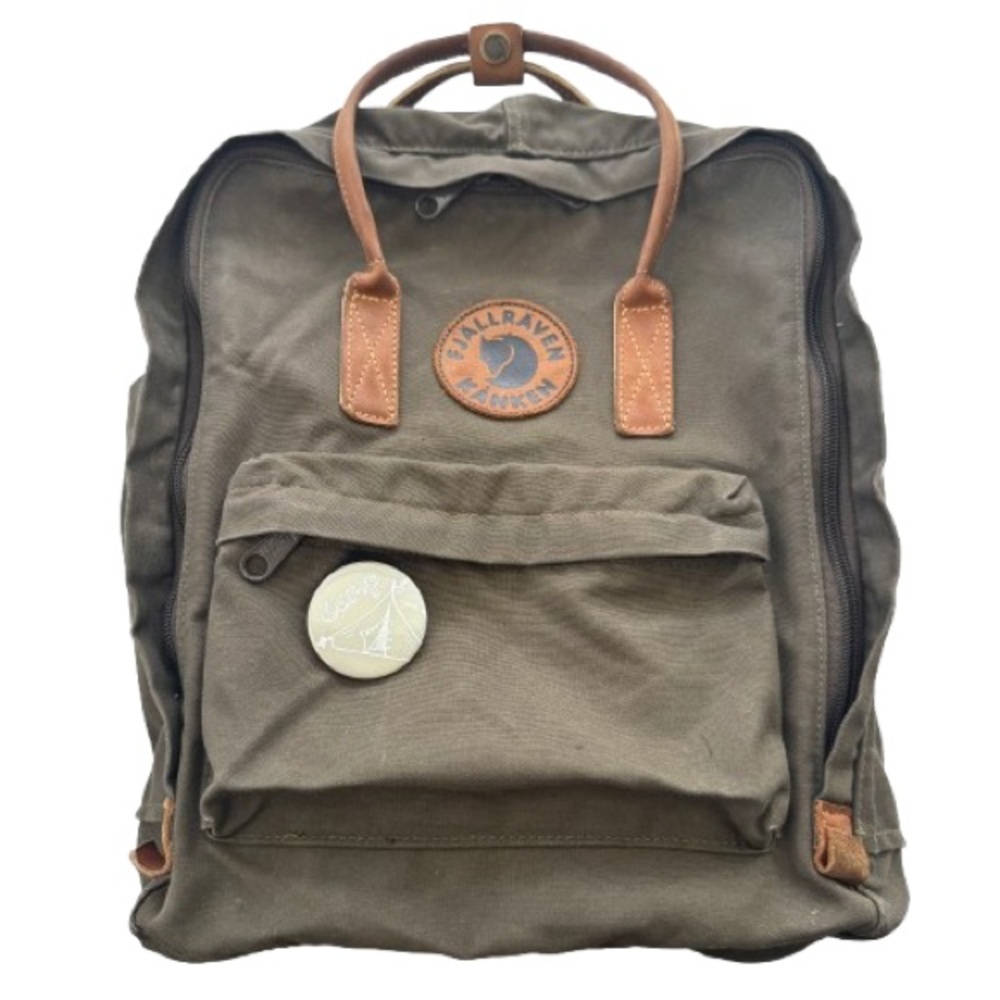 Fjallraven Olive Green Backpack with Brown Leather Accents